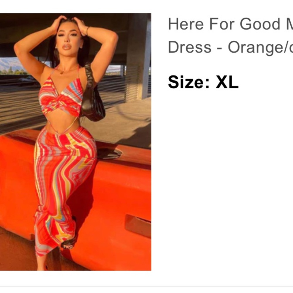 Orange patterned maxi dress with cut outs